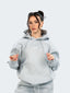 Model wearing oversized CAZBERA baggy hoodie and joggers in grey