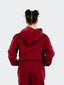 Model wearing oversized CAZBERA baggy hoodie and joggers in red