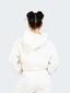 Model wearing oversized CAZBERA baggy hoodie and joggers in white